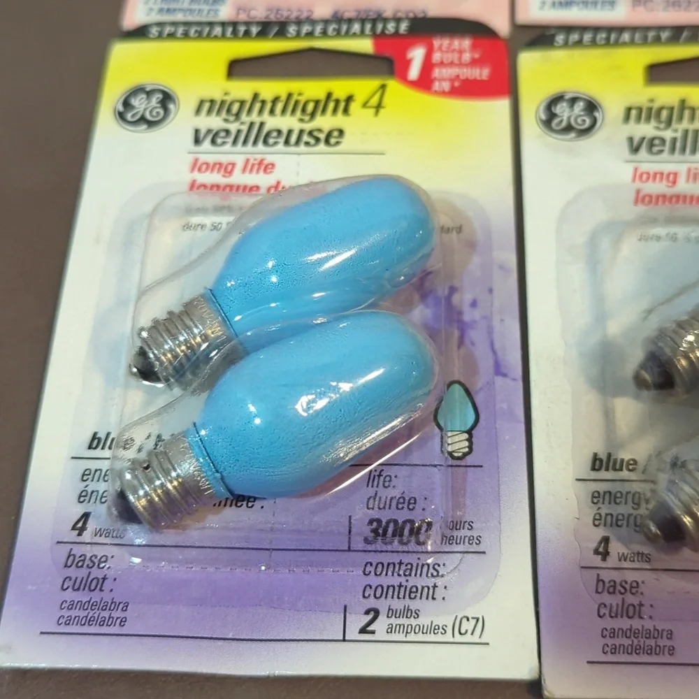 Lot of 4 Two Packs of GE 4C7 Pink And Blue Pastel Nightligt 4 Watt Candelabra